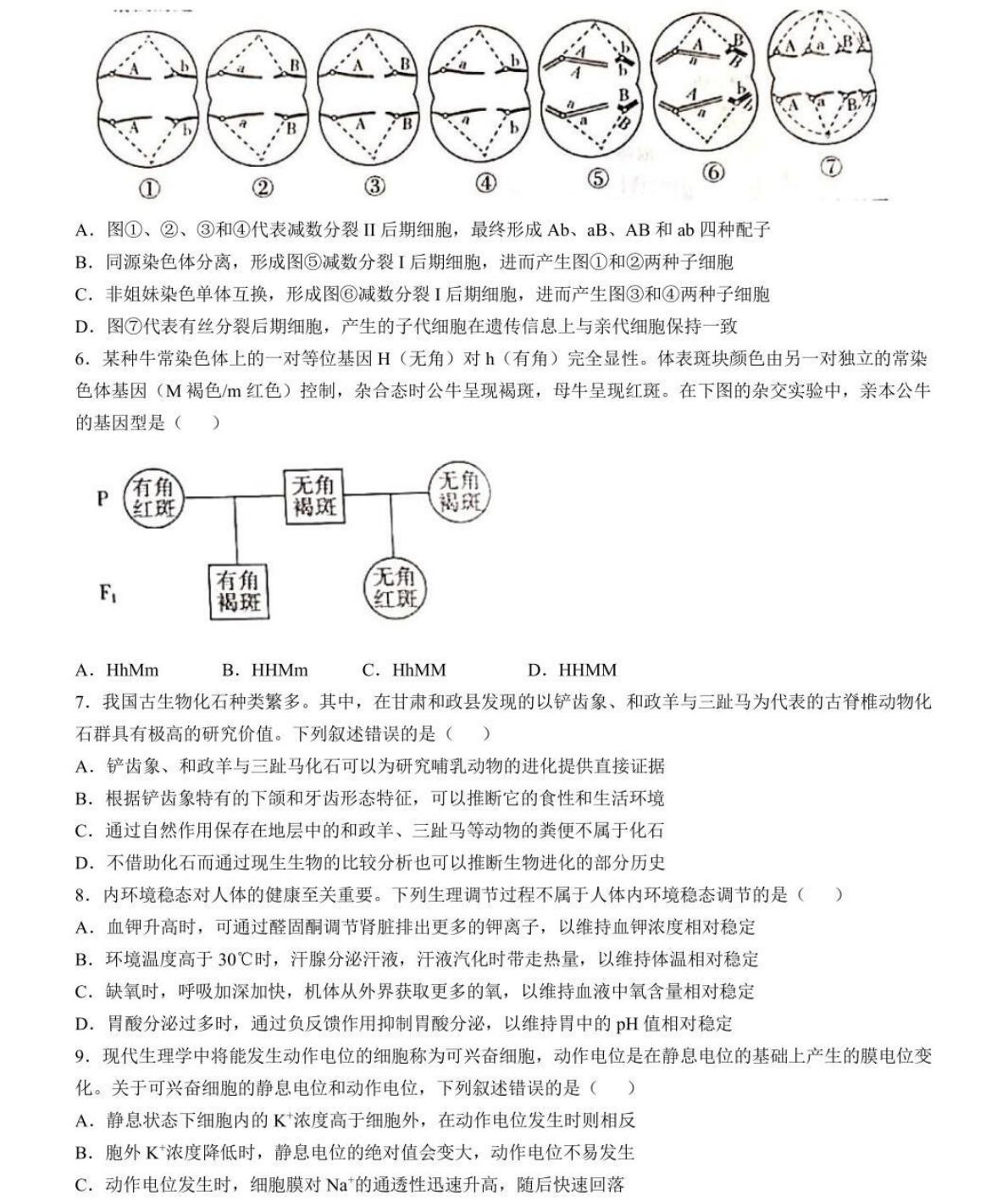 2025甘肃新高考生物试卷真题及答案解析，附考点题型及分值分布