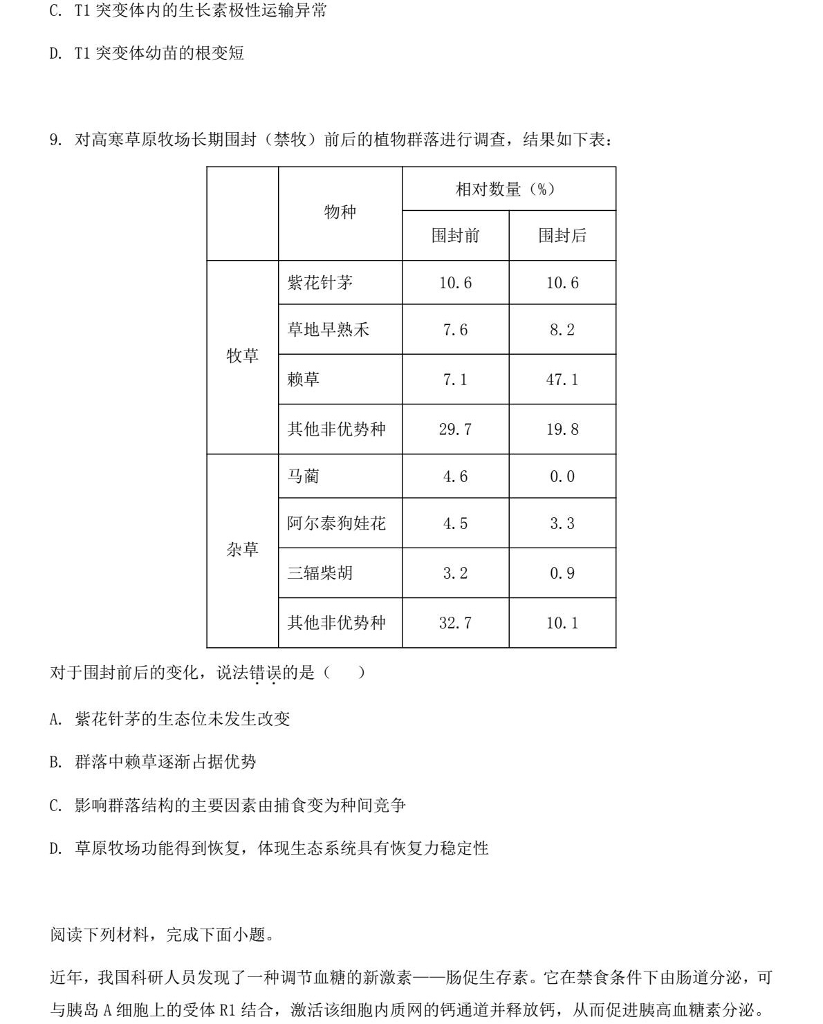 2025天津新高考生物试卷真题及答案解析，附考点题型及分值分布